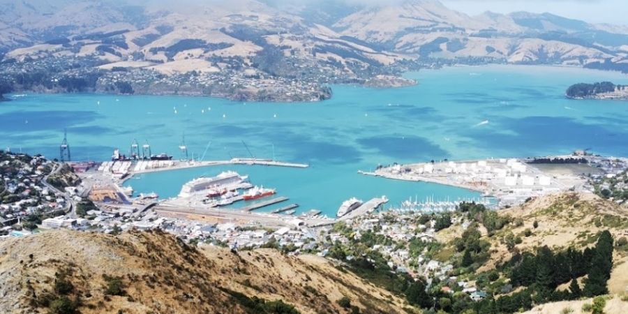 Bahía y Puerto de Christchurch lugar de llegada marítima de los estudiantes de ingles