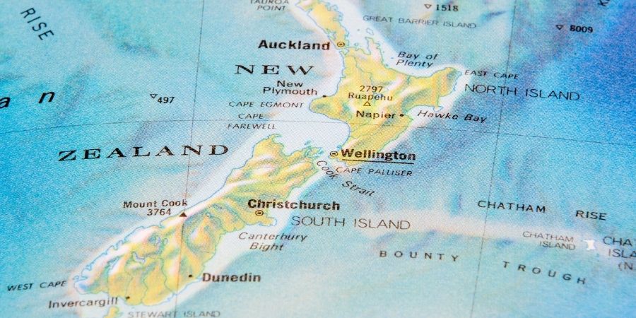 Mapa de Nueva Zelanda con las ciudades donde vivir