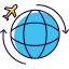 Icono de planeta con un avion que va a nueva zelanda