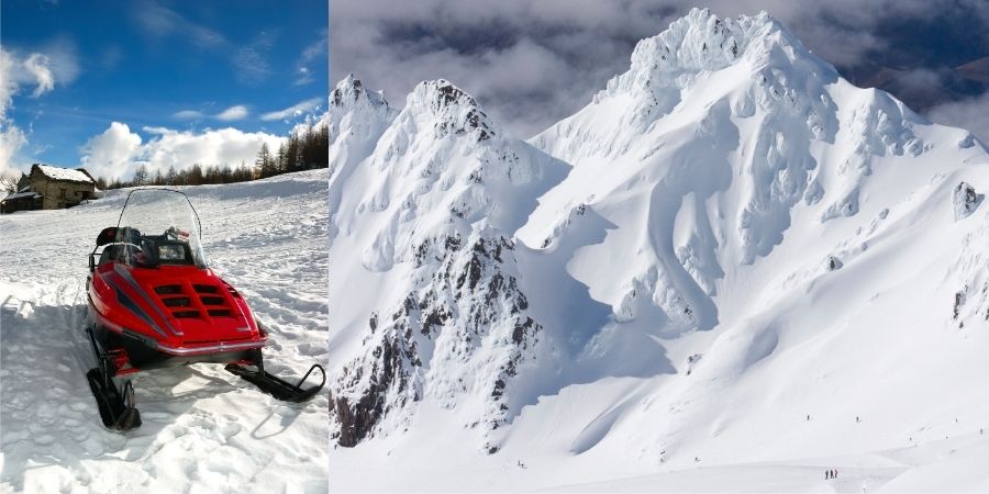 Moto de Nieve y foto del Monte Tongariro. Ideal para trabajar en skifield en Nueva Zelanda