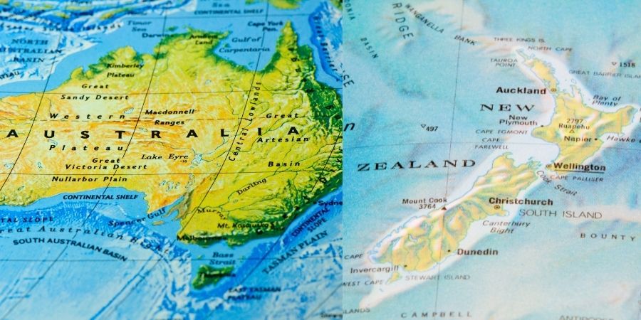 Mapa de dos grandes países para Vivir: Australia y Nueva Zelanda